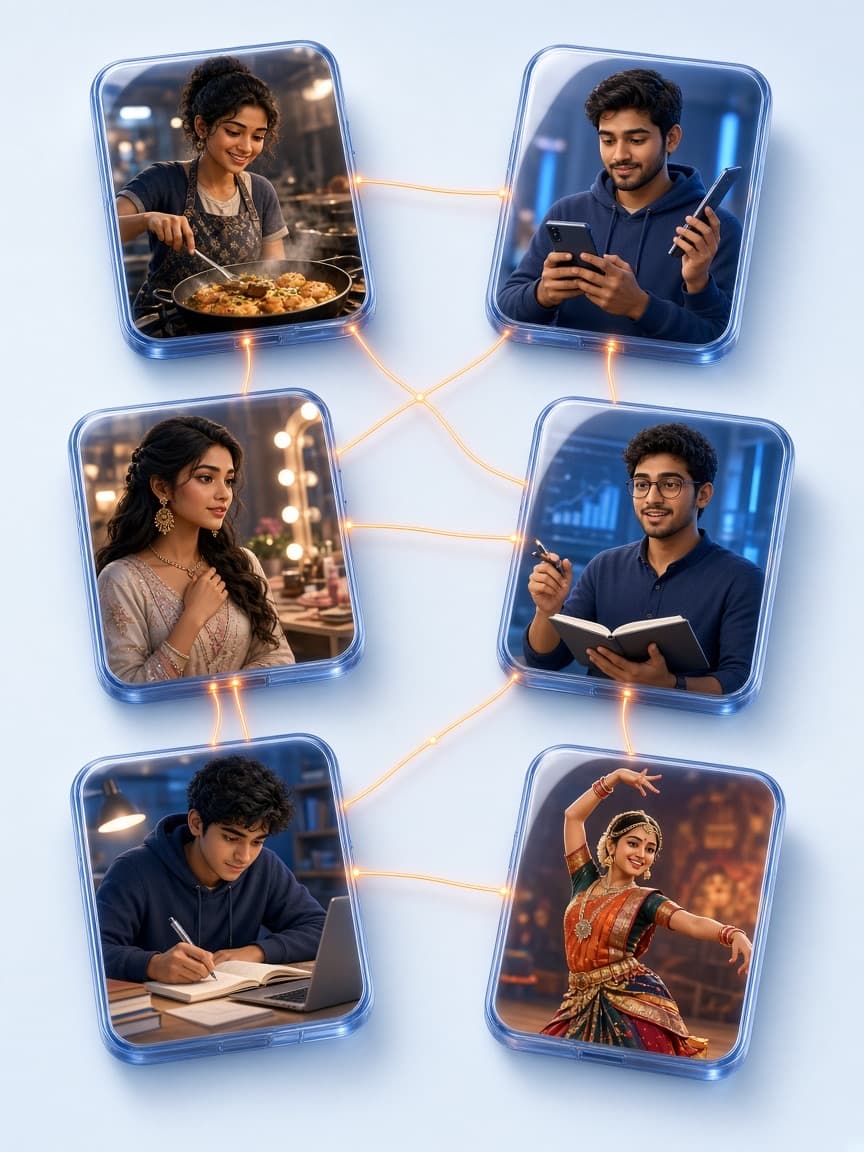 Indian creators across food, tech, fashion, finance, education, and dance, connected as one network