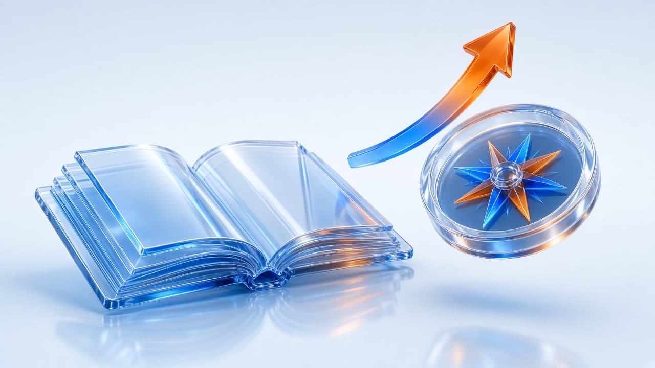 Glass book and compass still life